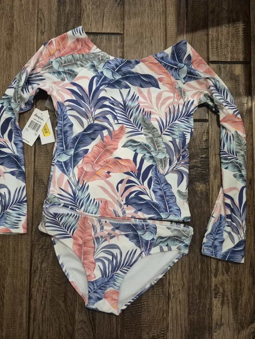 Raisins Long-Sleeve Tropical One-Piece Swimsuit - Pink, Navy & Coral